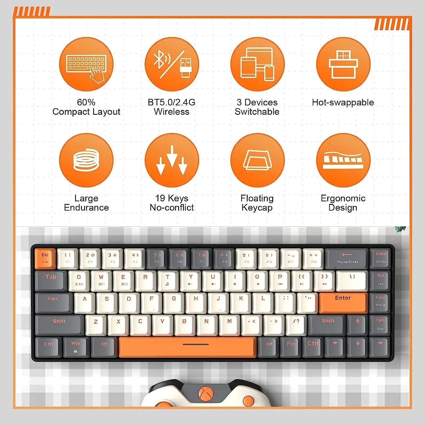 Ajazz AK33 – 75% Tri-Mode Wireless Mechanical Keyboard (84 Keys, Hot-Swappable)