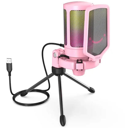 FIFINE AmpliGame A6V – RGB USB Gaming Microphone with Shock Mount, Pop Filter & Tripod Stand
