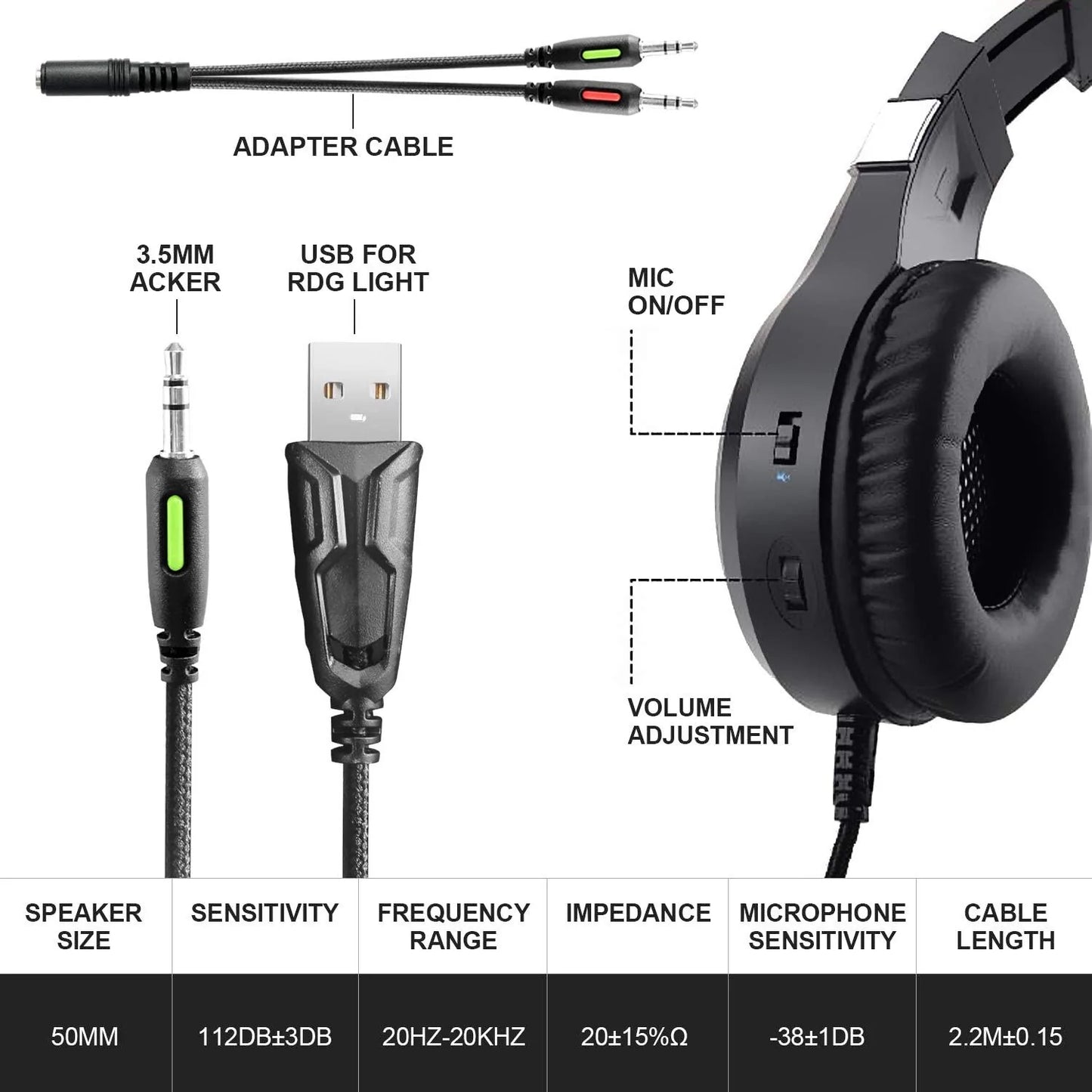 RGB Wired Gaming Headset with Mic – 3.5mm + USB, Multi-Platform Compatible