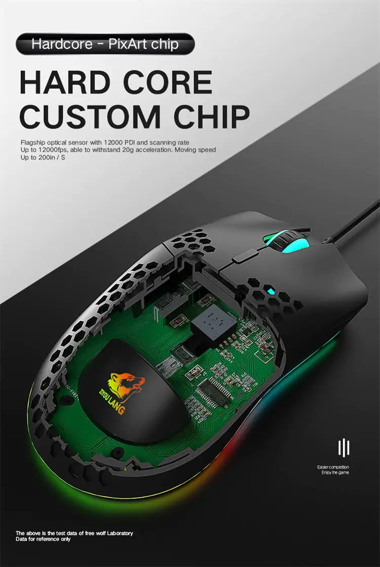 Delux M800 – Ultralight RGB Honeycomb Gaming Mouse (Wired, 16K DPI, 6 Buttons)