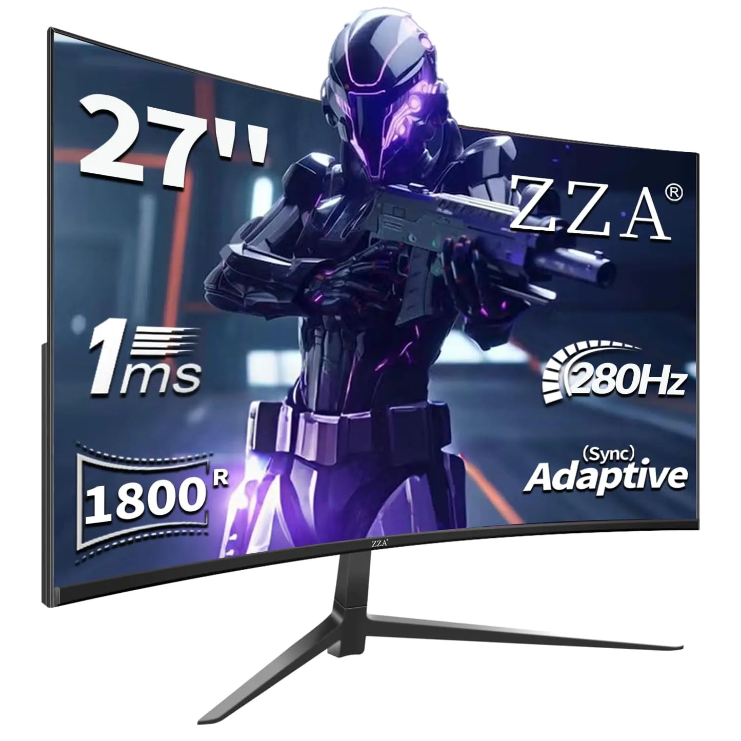 ZZA 27" Curved Gaming Monitor 240Hz, 280Hz Support, Full HD, 1ms Response, FreeSync, 1800R Curve, HDMI/USB