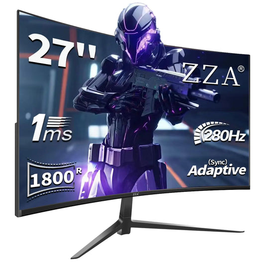 ZZA 27" Curved Gaming Monitor 240Hz, 280Hz Support, Full HD, 1ms Response, FreeSync, 1800R Curve, HDMI/USB