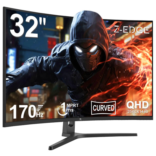 Z-Edge 32" Curved Gaming Monitor – QHD 2K, 170Hz/144Hz, 1ms, FreeSync Premium, Frameless LED Display