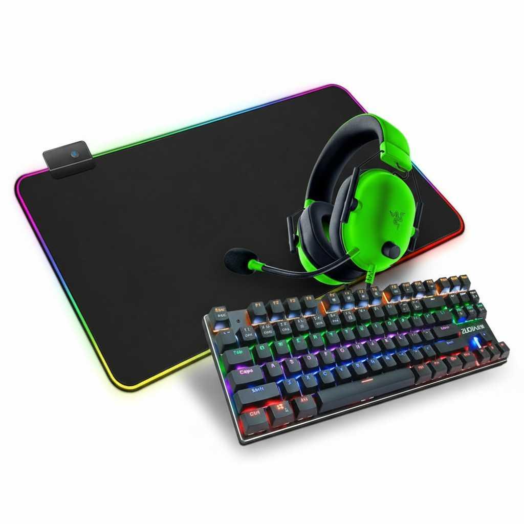 ZUOYA AK33 Mechanical Keyboard, XL RGB Mouse Pap, Green Razer BlackShark V2 X.