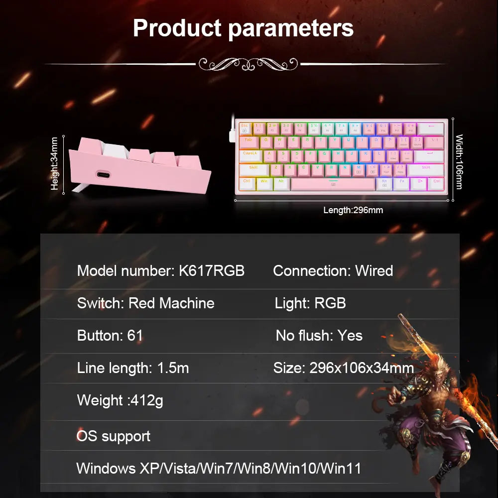 Redragon K617 Fizz – 60% RGB Mechanical Gaming Keyboard - OUT OF STOCK