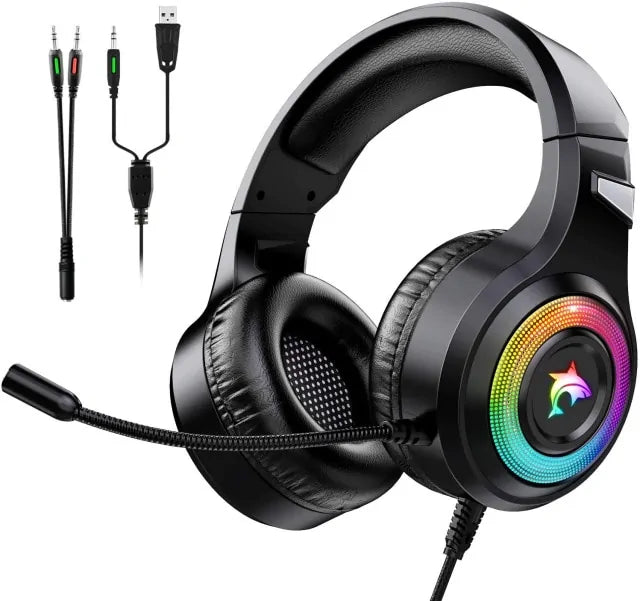 RGB Wired Gaming Headset with Mic – 3.5mm + USB, Multi-Platform Compatible
