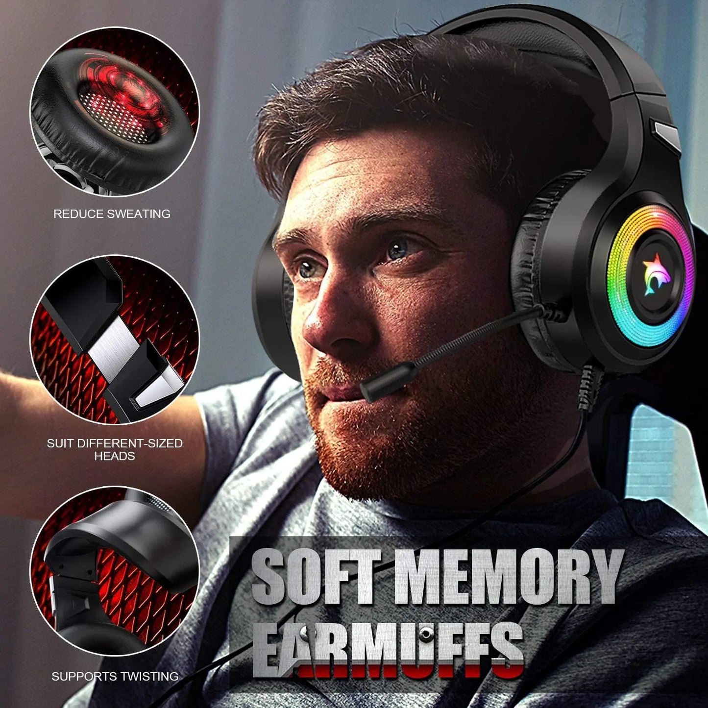 RGB Wired Gaming Headset with Mic – 3.5mm + USB, Multi-Platform Compatible