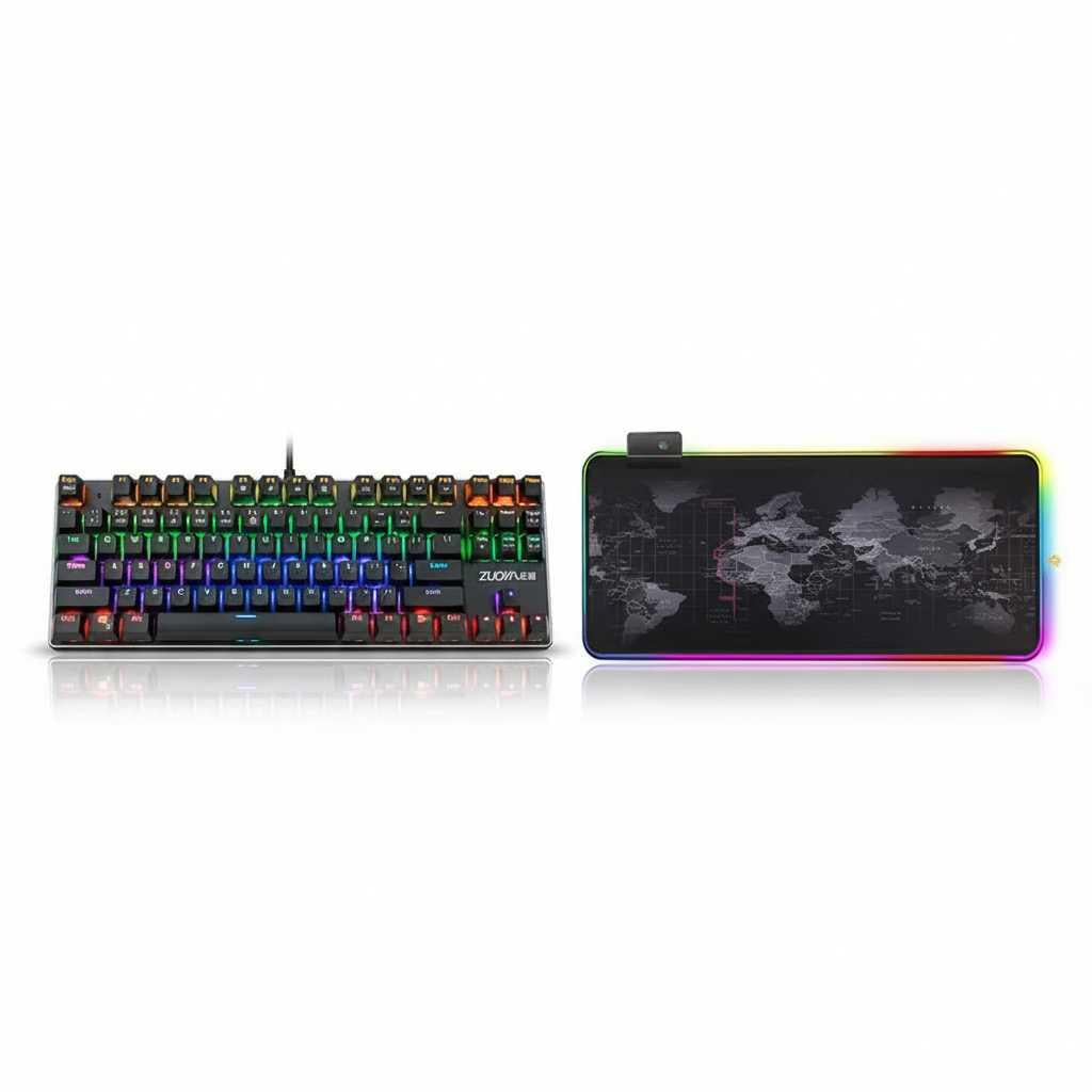 ZUOYA AK33 RGB Keyboard, XL RGB Mouse Pad with World Map vinyl