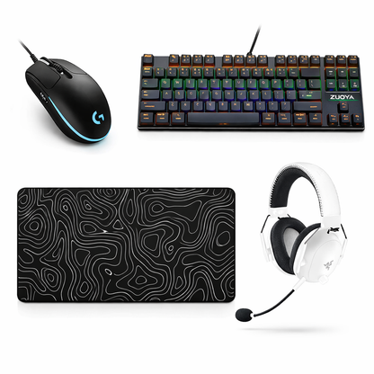 Logitech G102 LIGHTSYNC, ZUOYA AK33 RGB Keyboard, XL RGB Desk Pad with Abstract pattern, White Razer BlackShark V2 X Headset