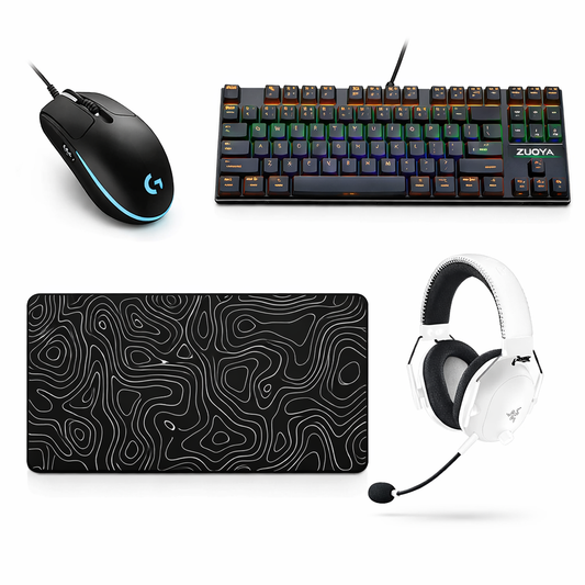 Logitech G102 LIGHTSYNC, ZUOYA AK33 RGB Keyboard, XL RGB Desk Pad with Abstract pattern, White Razer BlackShark V2 X Headset