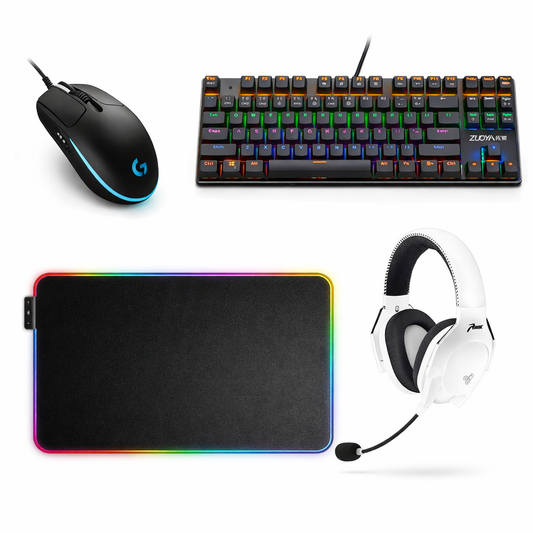 Logitech G102 LIGHTSYNC, ZUOYA AK33 RGB Keyboard, XL RGB Desk Pad with Abstract pattern, White Razer BlackShark V2 X Headset