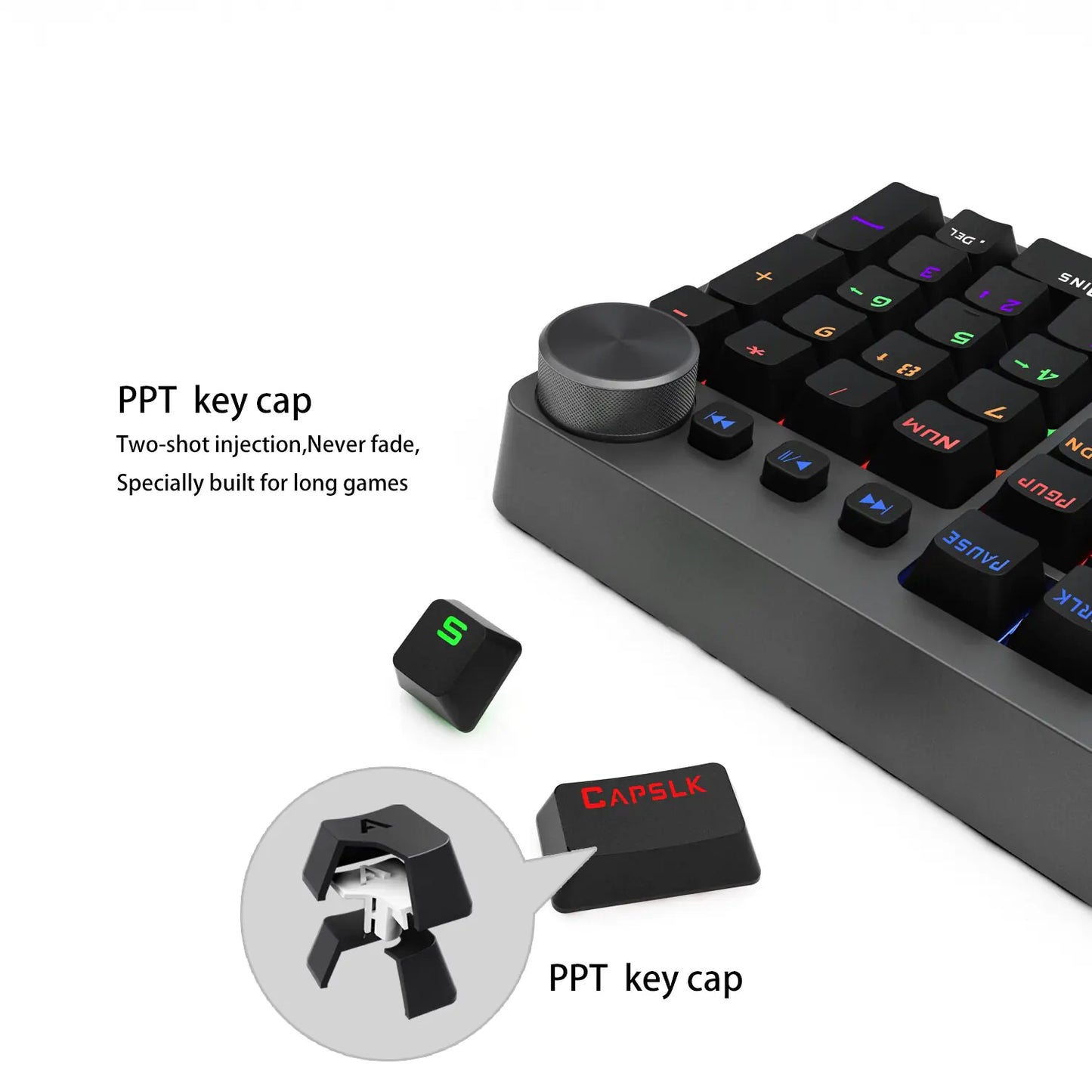 AUKEY KM-G15 – Full-Size RGB Mechanical Gaming Keyboard with Volume Knob (Blue Switches)