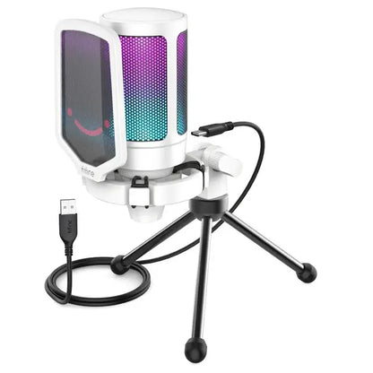 FIFINE AmpliGame A6V – RGB USB Gaming Microphone with Shock Mount, Pop Filter & Tripod Stand