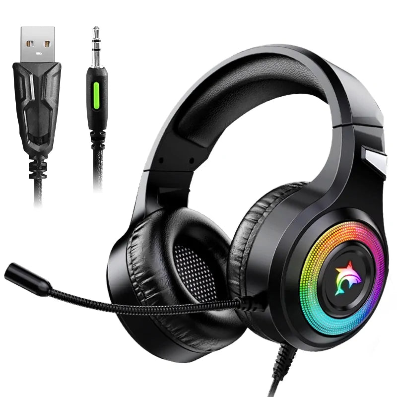 RGB Wired Gaming Headset with Mic – 3.5mm + USB, Multi-Platform Compatible