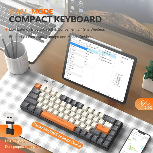 Ajazz AK33 – 75% Tri-Mode Wireless Mechanical Keyboard (84 Keys, Hot-Swappable)