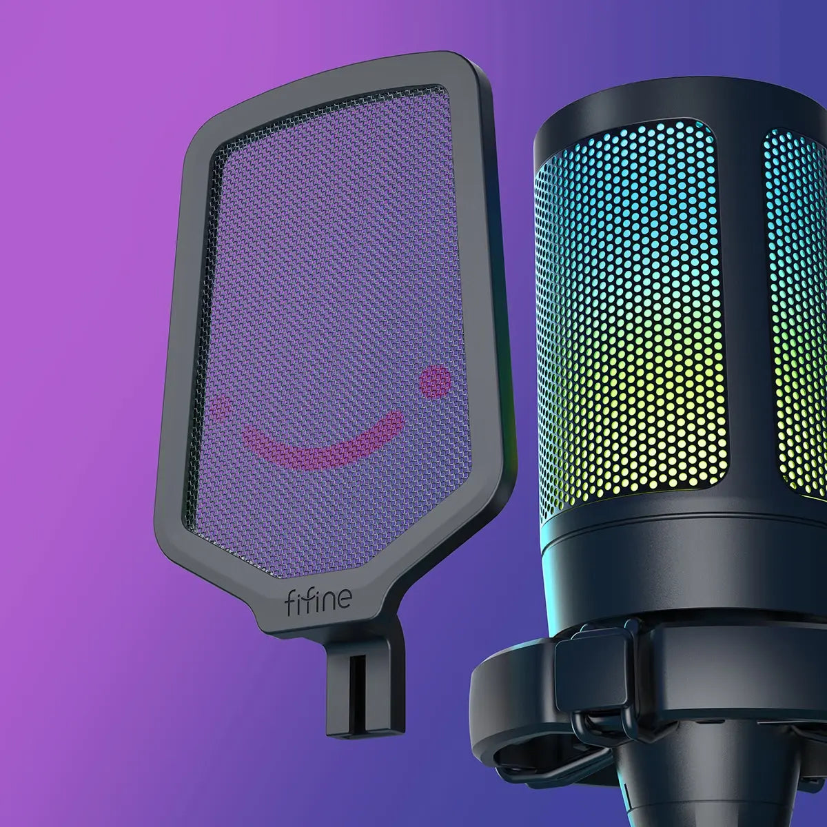 FIFINE AmpliGame A6V – RGB USB Gaming Microphone with Shock Mount, Pop Filter & Tripod Stand