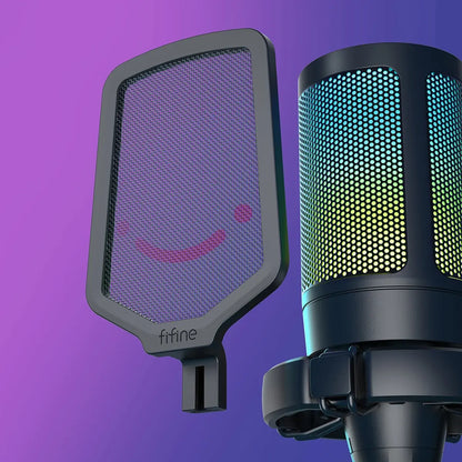 FIFINE AmpliGame A6V – RGB USB Gaming Microphone with Shock Mount, Pop Filter & Tripod Stand